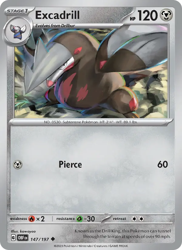 Excadrill 147 card from Obsidian Flames
