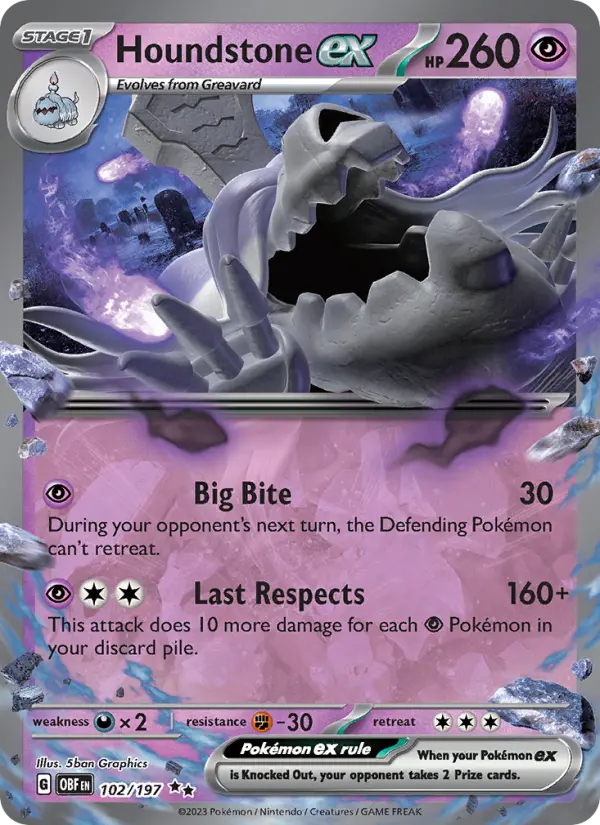 Houndstone ex 102 card from Obsidian Flames