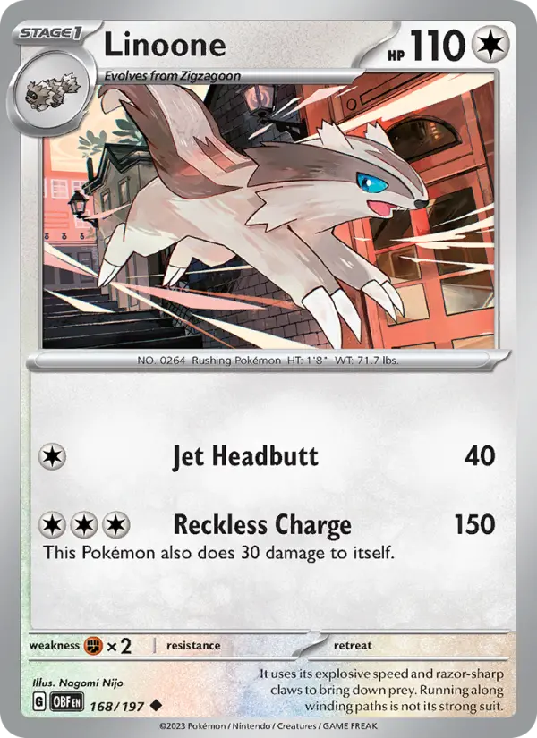 Linoone 168 card from Obsidian Flames