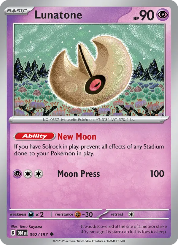 Lunatone 92 card from Obsidian Flames