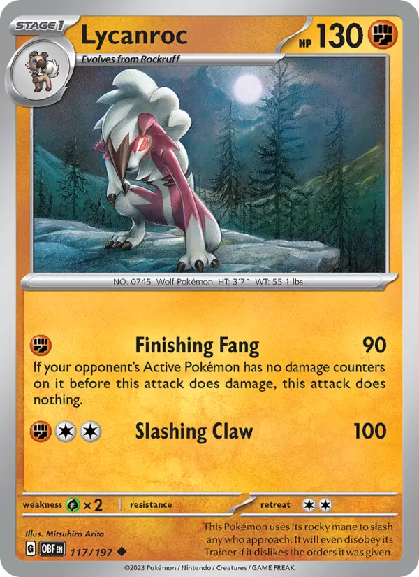 Lycanroc 117 card from Obsidian Flames