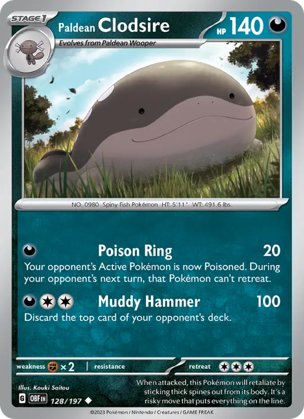Paldean Clodsire 128 card from Obsidian Flames