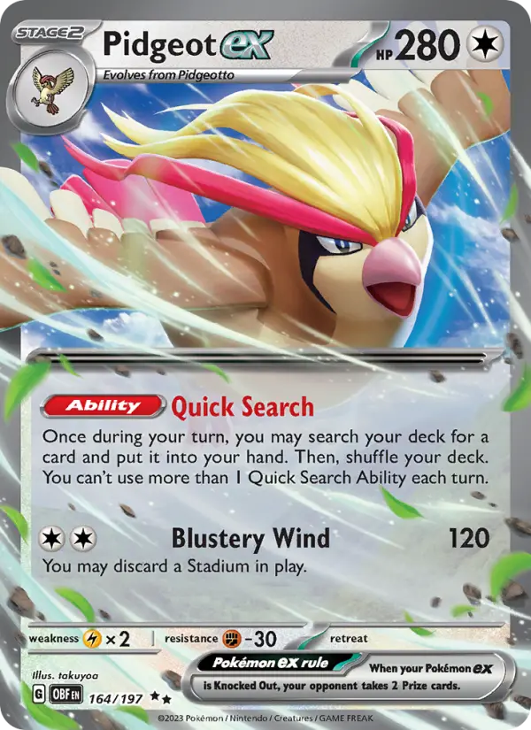 Pidgeot ex 164 card from Obsidian Flames