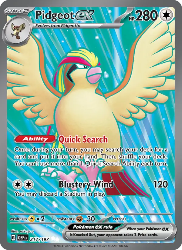Pidgeot ex 217 card from Obsidian Flames