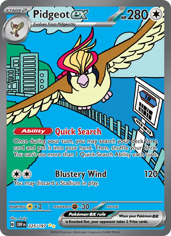 Pidgeot ex 225 card from Obsidian Flames