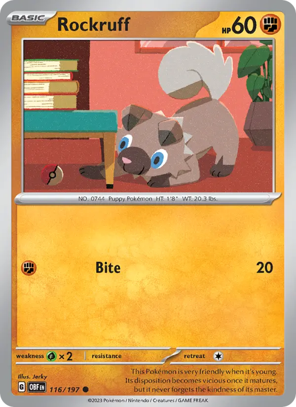 Rockruff 116 card from Obsidian Flames