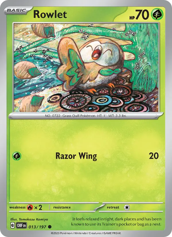 Rowlet 13 card from Obsidian Flames