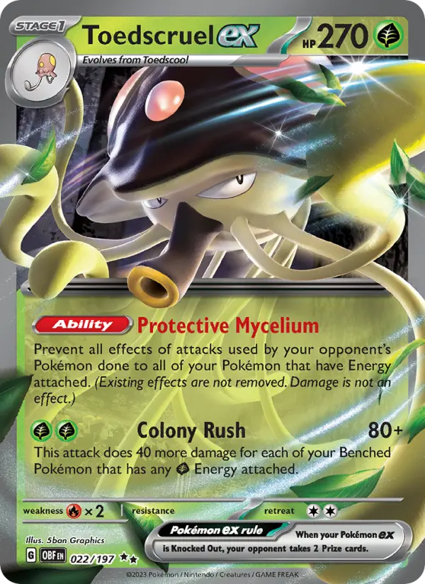 Toedscruel ex 22 — Obsidian Flames 22, Holofoil finish