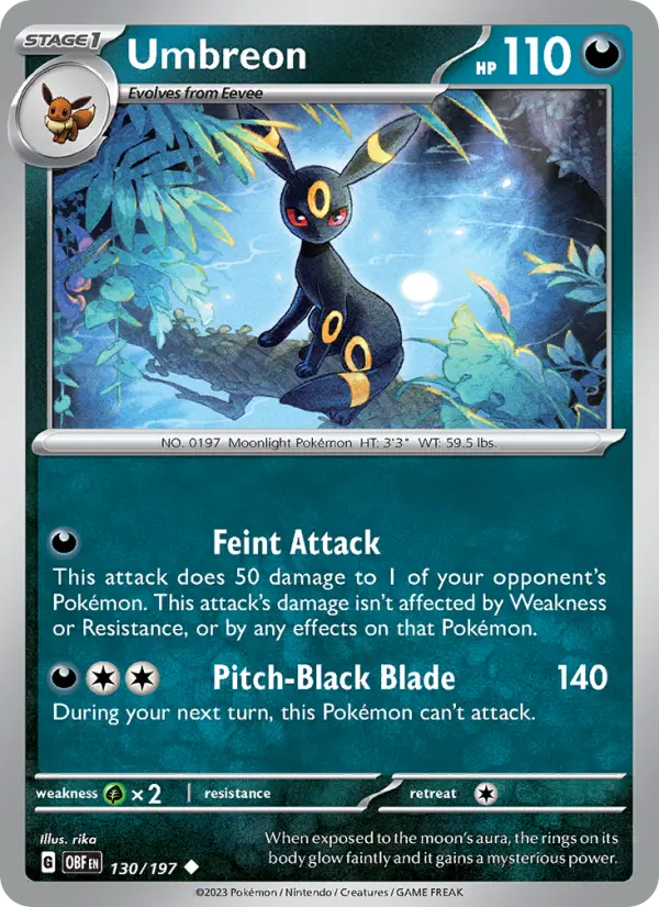 Umbreon 130 card from Obsidian Flames