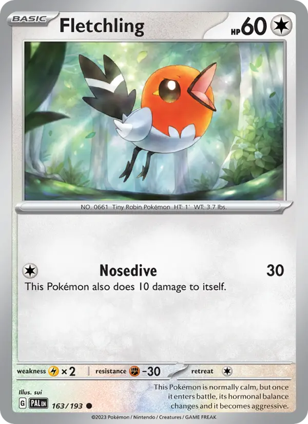 Fletchling 163 card from Paldea Evolved