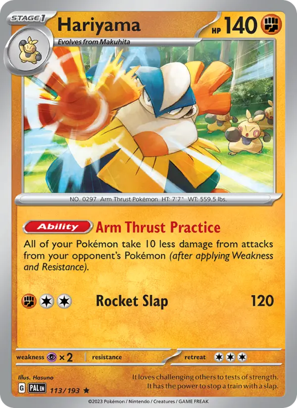 Hariyama 113 card from Paldea Evolved