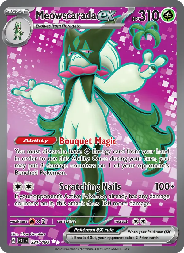 Meowscarada ex 231 card from Paldea Evolved