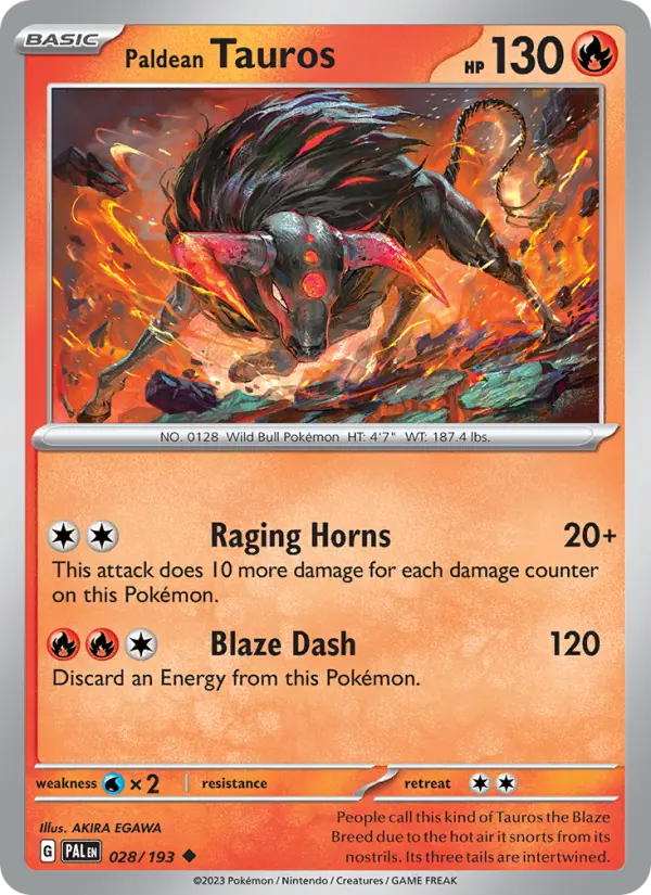 Paldean Tauros 28 card from Paldea Evolved