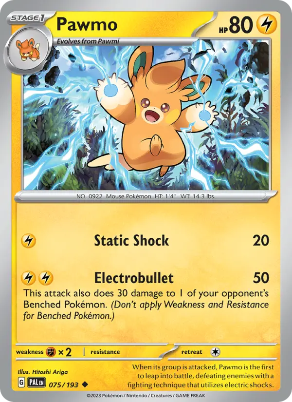 Pawmo 75 card from Paldea Evolved
