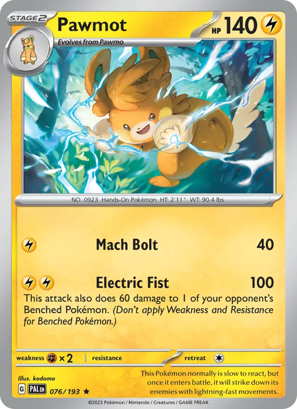 Pawmot 76 card from Paldea Evolved