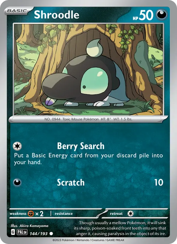 Shroodle 144 card from Paldea Evolved