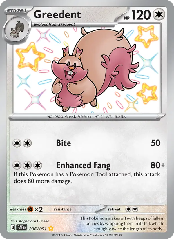 Greedent 206 card from Paldean Fates