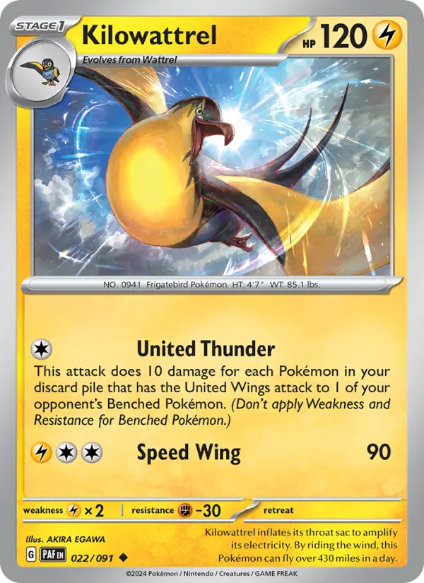 Kilowattrel 22 card from Paldean Fates