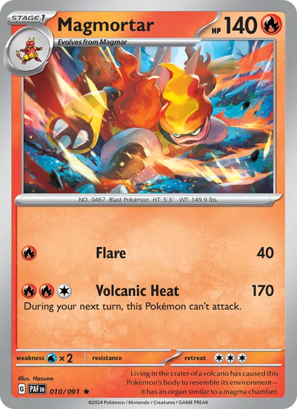 Magmortar 10 — Paldean Fates 10, Holofoil finish