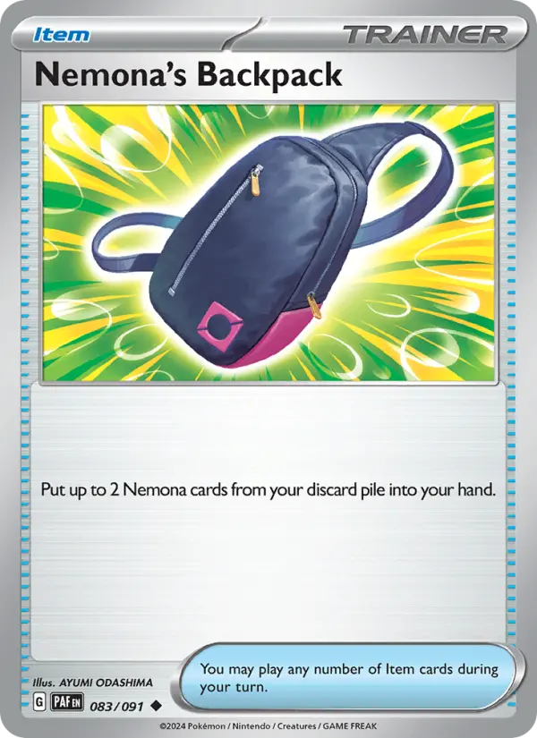 Nemona's Backpack 83 card from Paldean Fates