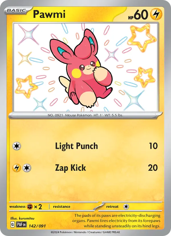 Pawmi 142 card from Paldean Fates