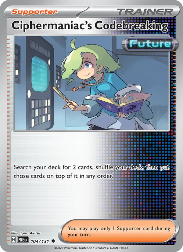 Ciphermaniac's Codebreaking 104 card from Prismatic Evolutions