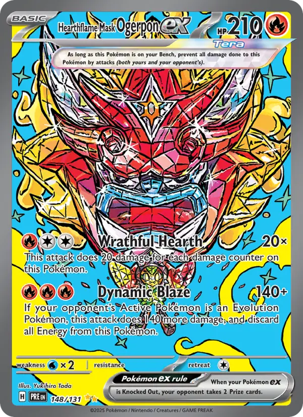 Hearthflame Mask Ogerpon ex 148 — Prismatic Evolutions 148, Holofoil finish