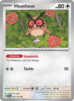 Hoothoot 77 — shown as an example of the Reverse Holofoil finish