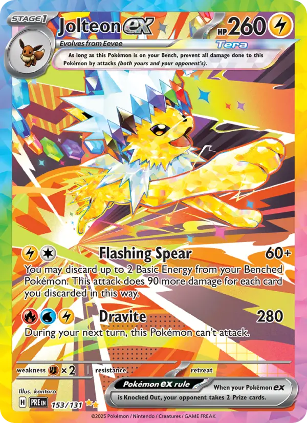Jolteon ex 153 card from Prismatic Evolutions