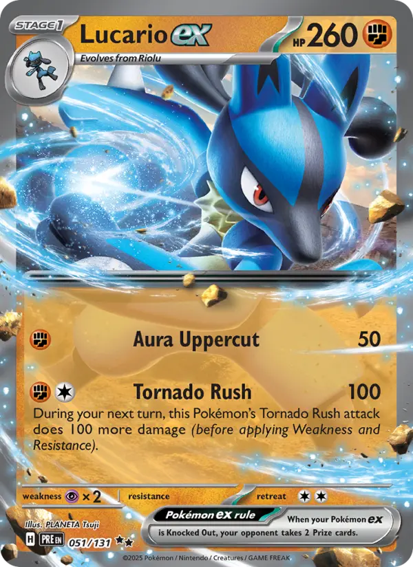 Lucario ex 51 card from Prismatic Evolutions