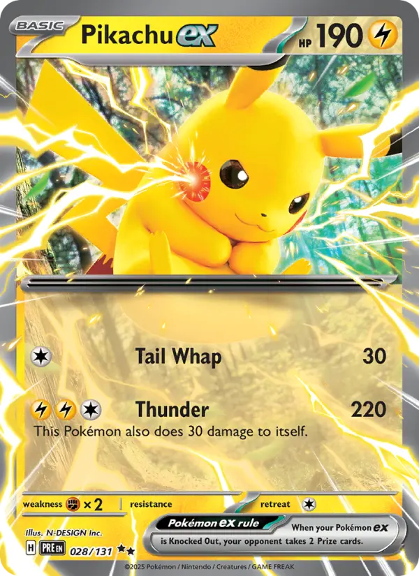 Pikachu ex 28 — Prismatic Evolutions 28, Holofoil finish
