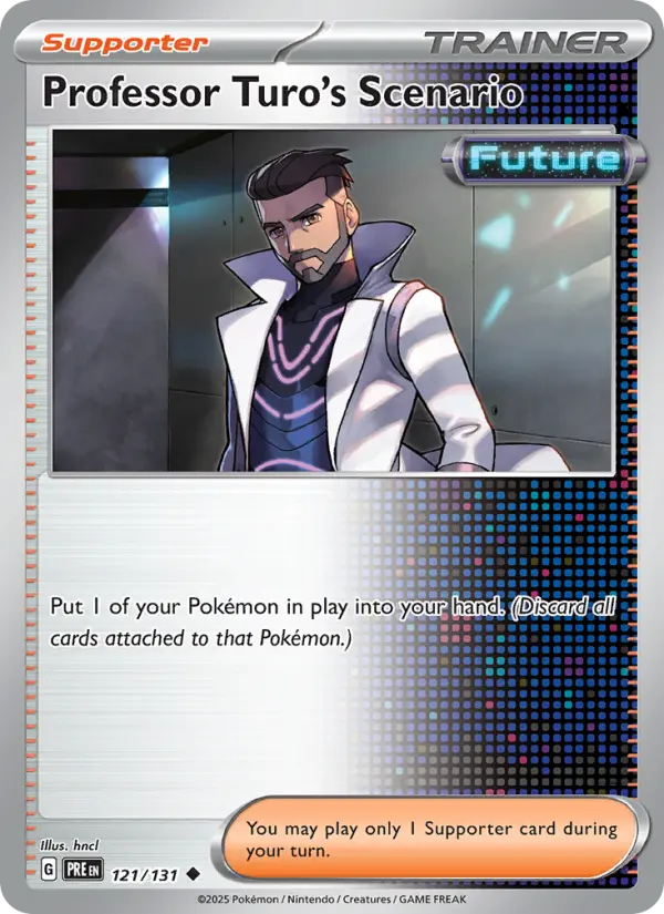 Professor Turo's Scenario 121 card from Prismatic Evolutions