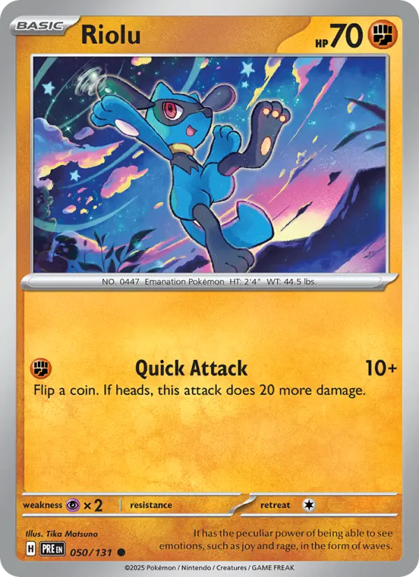 Riolu 50 — Prismatic Evolutions 50, Holofoil finish