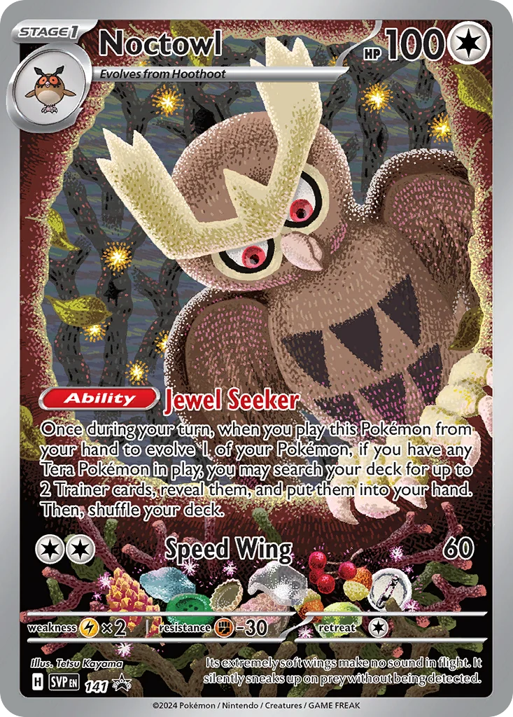 Noctowl 141 card from Scarlet & Violet Black Star Promos