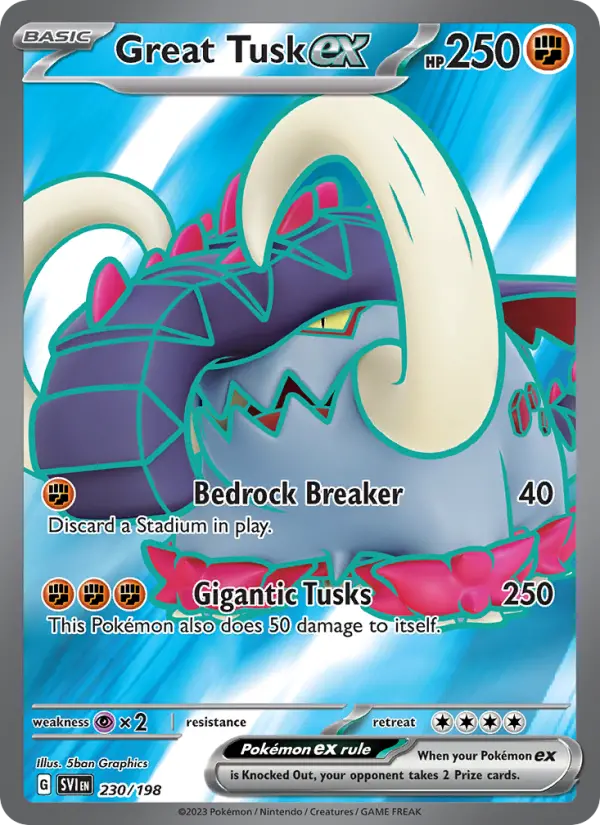 Great Tusk ex 230 card from Scarlet & Violet