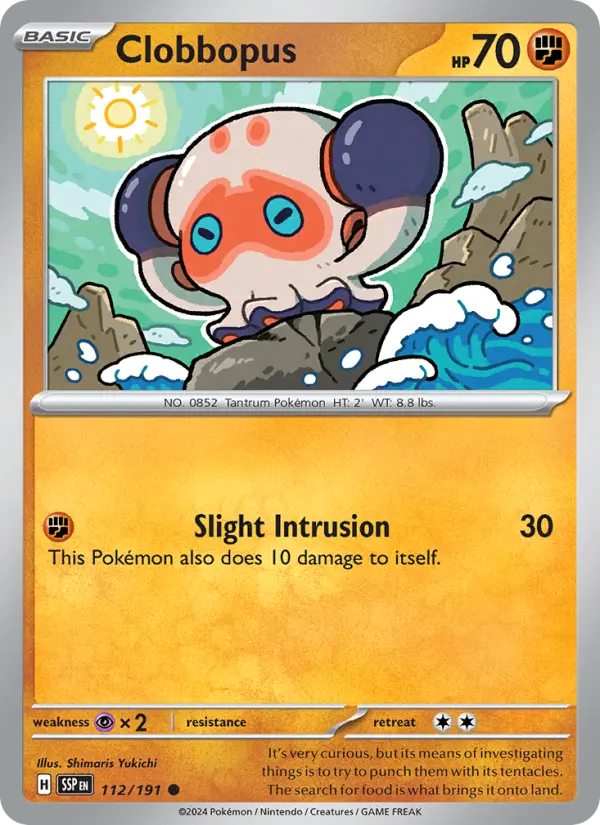 Clobbopus 112 card from Surging Sparks