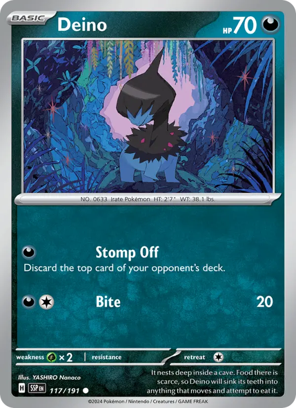 Deino 117 card from Surging Sparks
