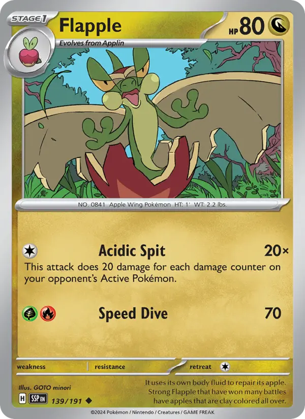 Flapple 139 card from Surging Sparks