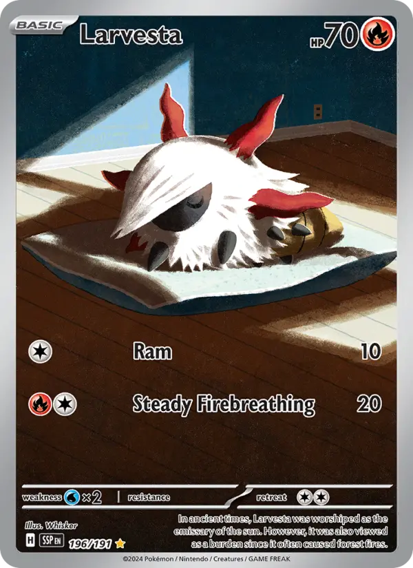 Larvesta 196 card from Surging Sparks
