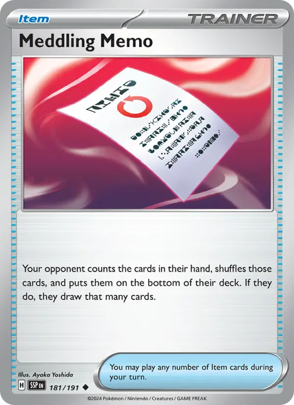 Meddling Memo 181 card from Surging Sparks