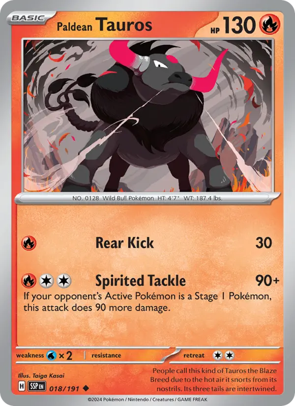 Paldean Tauros 18 card from Surging Sparks