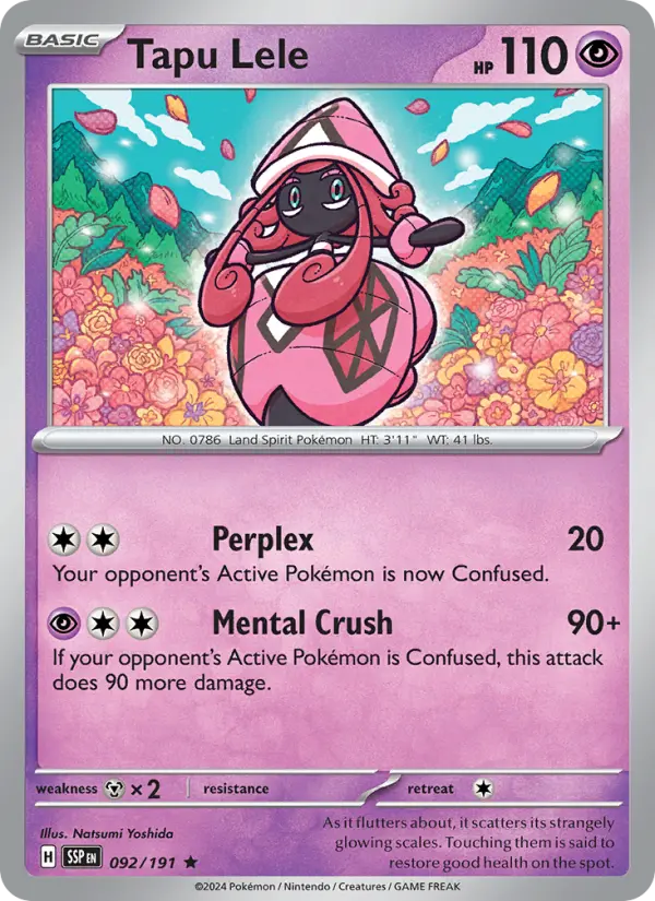 Tapu Lele 92 card from Surging Sparks