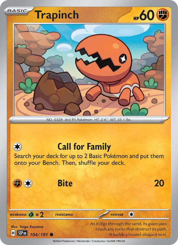 Trapinch 104 card from Surging Sparks