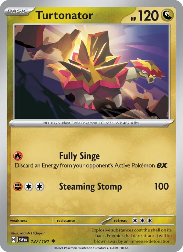 Turtonator 137 card from Surging Sparks