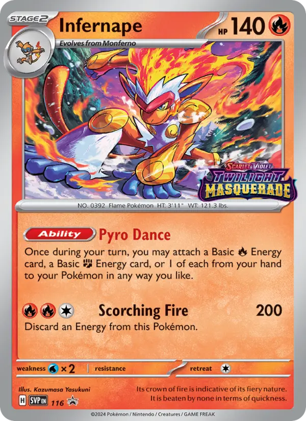 Infernape 116 card from Scarlet & Violet Black Star Promos