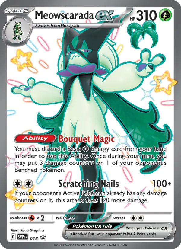 Meowscarada ex 78 card from Scarlet & Violet Black Star Promos