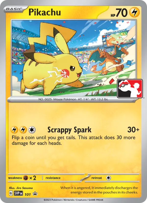 Pikachu 101 card from Scarlet & Violet Black Star Promos