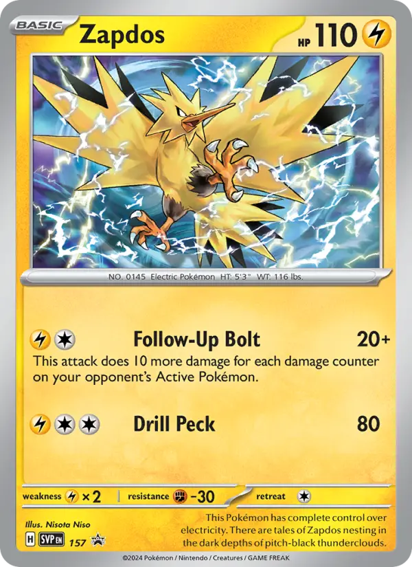 Zapdos 157 card from Scarlet & Violet Black Star Promos