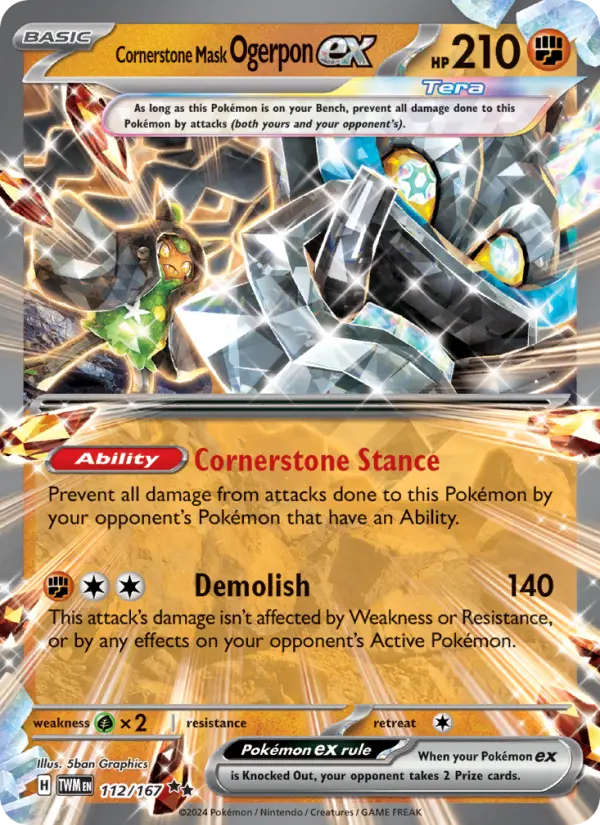 Cornerstone Mask Ogerpon ex 112 — Twilight Masquerade 112, Holofoil finish