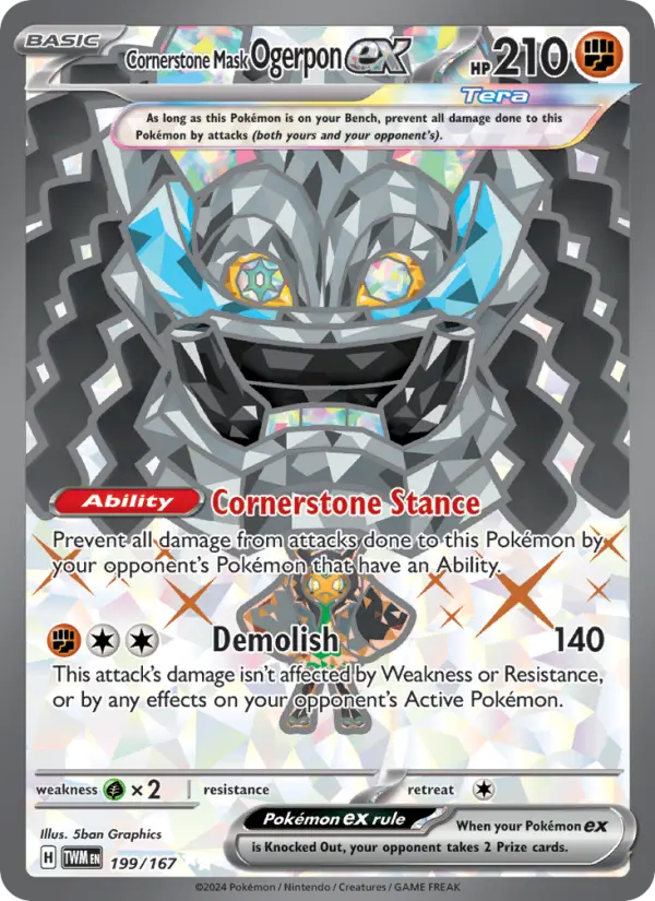 Cornerstone Mask Ogerpon ex 199 — Twilight Masquerade 199, Holofoil finish